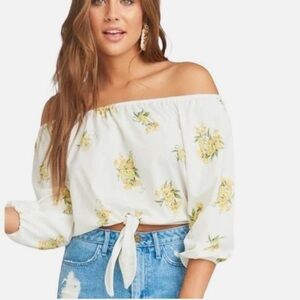 Show Me Your MuMu Santiago Tie Top Off White Yellow Floral Boho Coquette XS